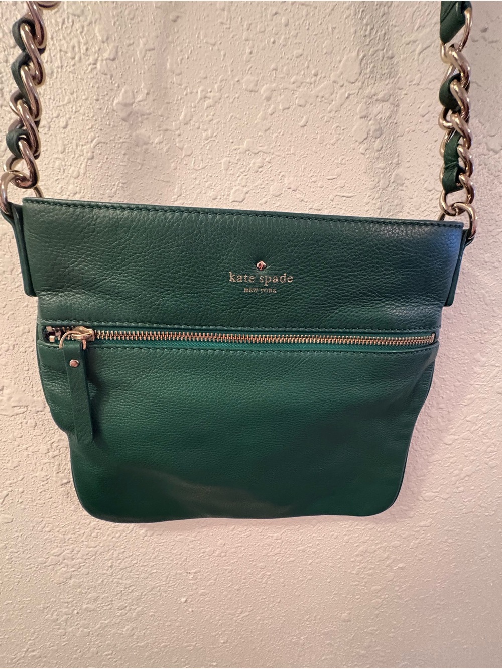 Kate Spade Emerald Green Pebbled Leather Crossbody with Chain Strap